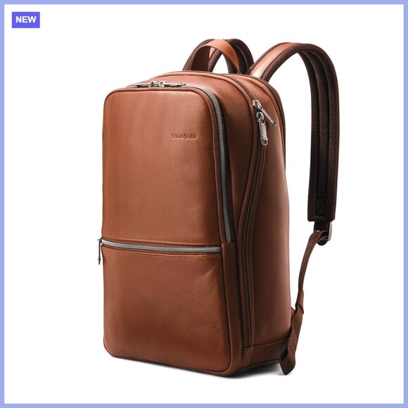 Top Grain Leather Slim Backpack with Laptop Pocket
